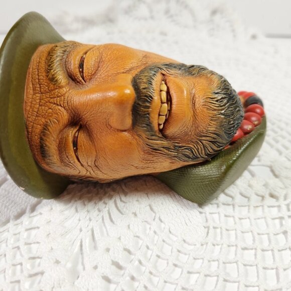 Tibetan Man Chalkwarw Head 1960's Bossons Wall Hanging Made in England - Picture 11 of 12